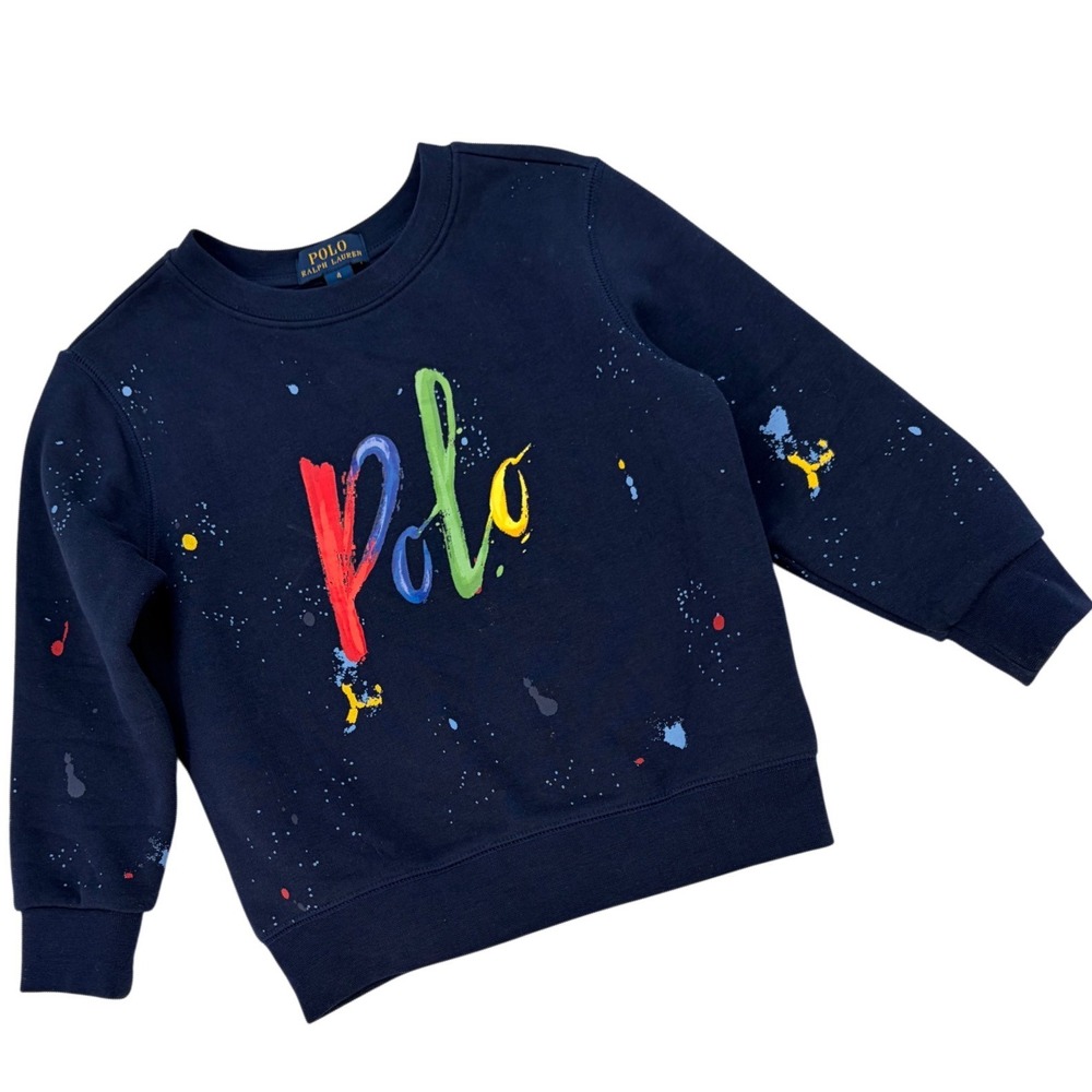 Polo Ralph‎ Lauren Kids Paint Splatter Sweatshirt Size 4 Navy Blue Streetwear